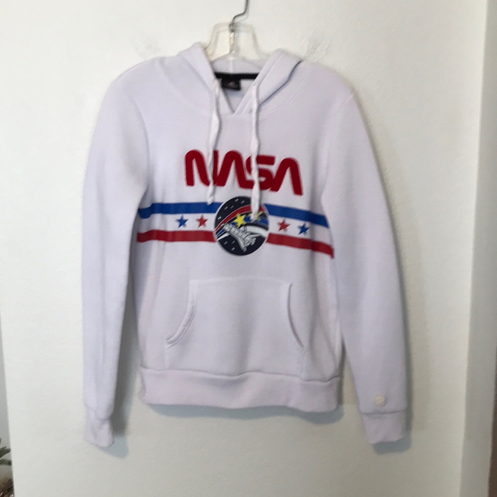 NASA HOODIE SWEATSHIRT WHITE SIZE JUNIOR LARGE GREAT CONDITION!